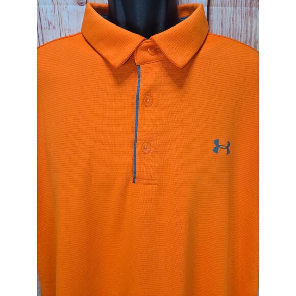 Under Armour Mens HeatGear Loose Fit Textured Polo XXL Orange - Picture 3 of 8
